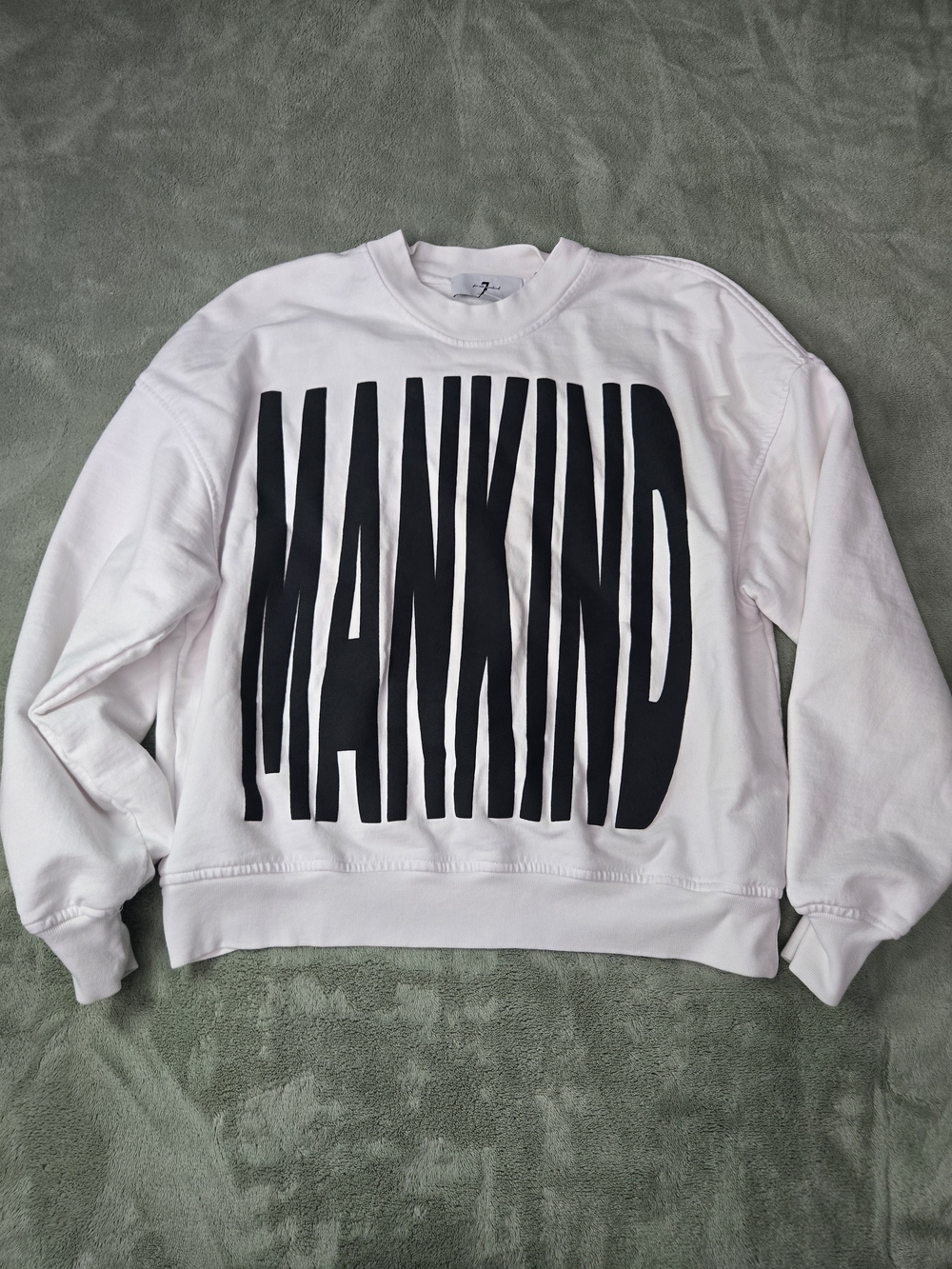 7 For All Mankind White Crewneck with Bold Black MANKIND Graphic